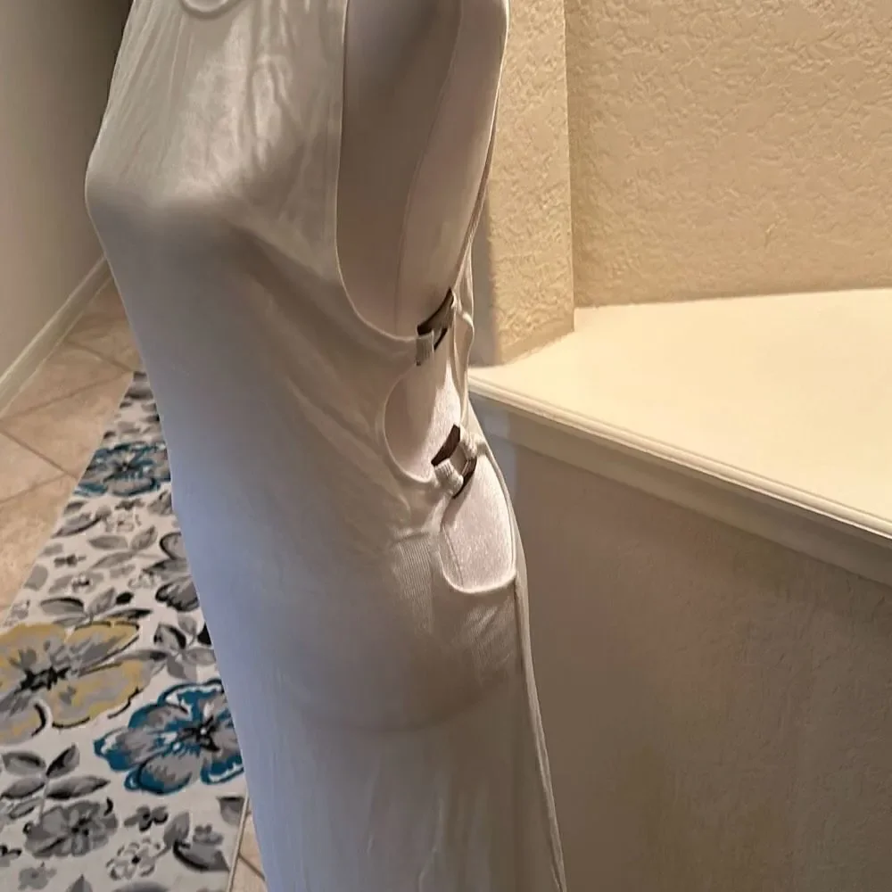 Savannah Morrow Rosalia Womens Medium Midi Dress Ivory Cutout Beachy Cruise NWOT